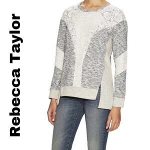 Rebecca Taylor Sweater Sweatshirt Small Gray Heather Lace Melange Mix High Low